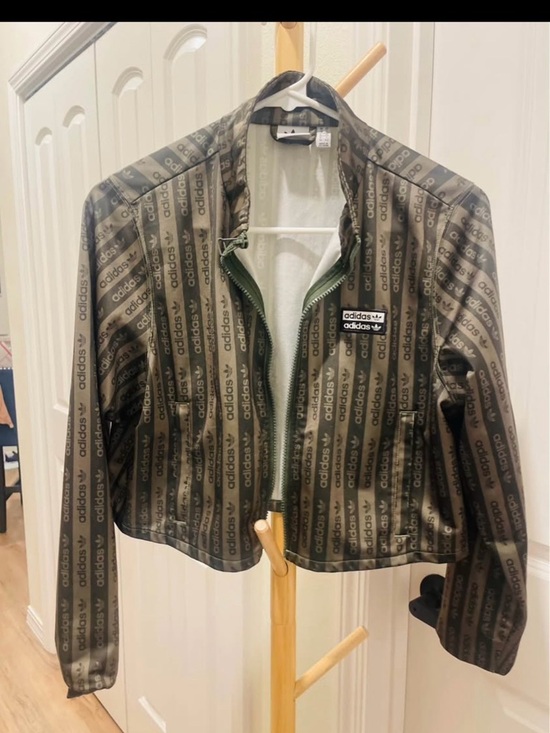 adidas Jackets & Blazers - adidas Olive Green All-Over Logo Bomber Jacket